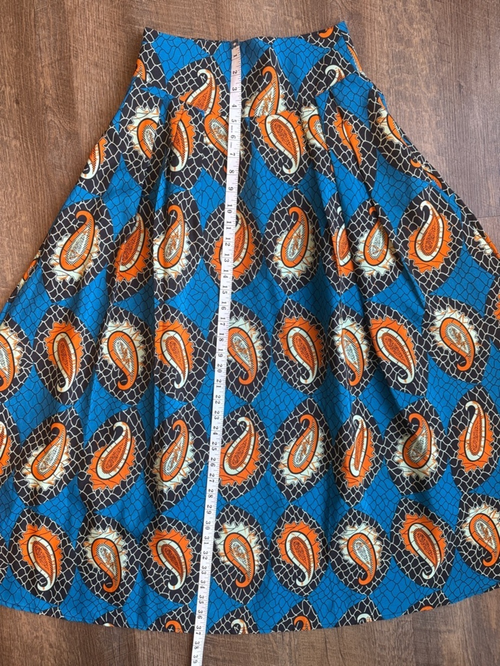 YAYG Women’s Blue & Orange Paisley A-Line Maxi Skirt With Pockets Size Medium - Picture 6 of 14